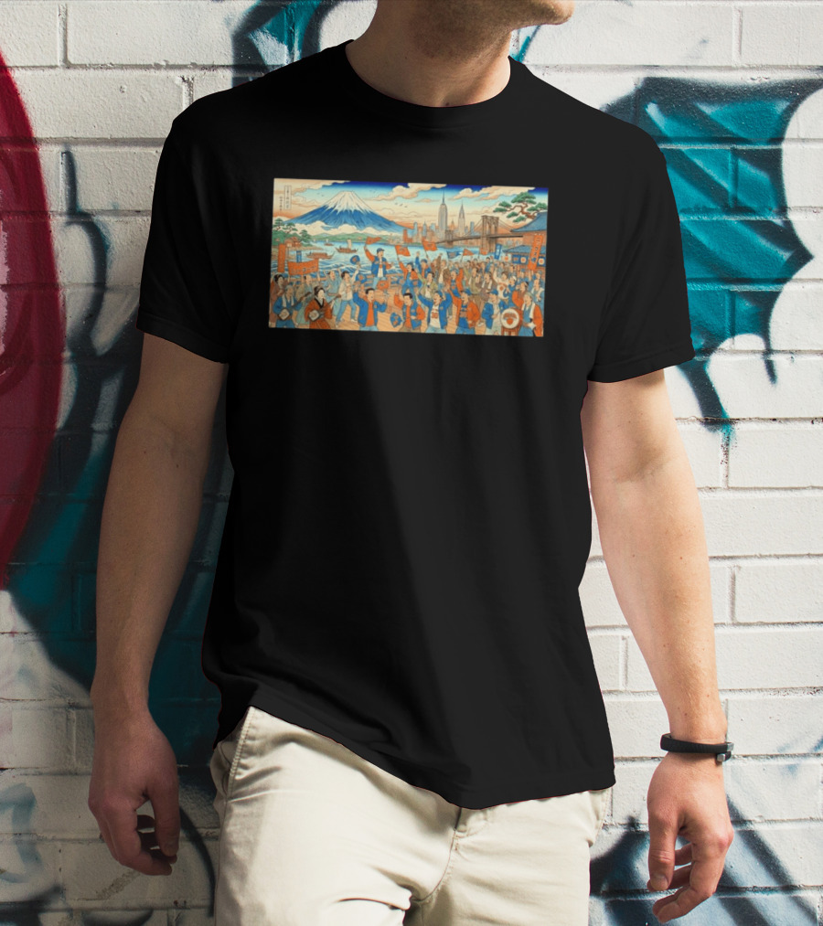 New York Knicks Fans Ukiyo E Mount Fuji New York City Skyline 1946 T-Shirt