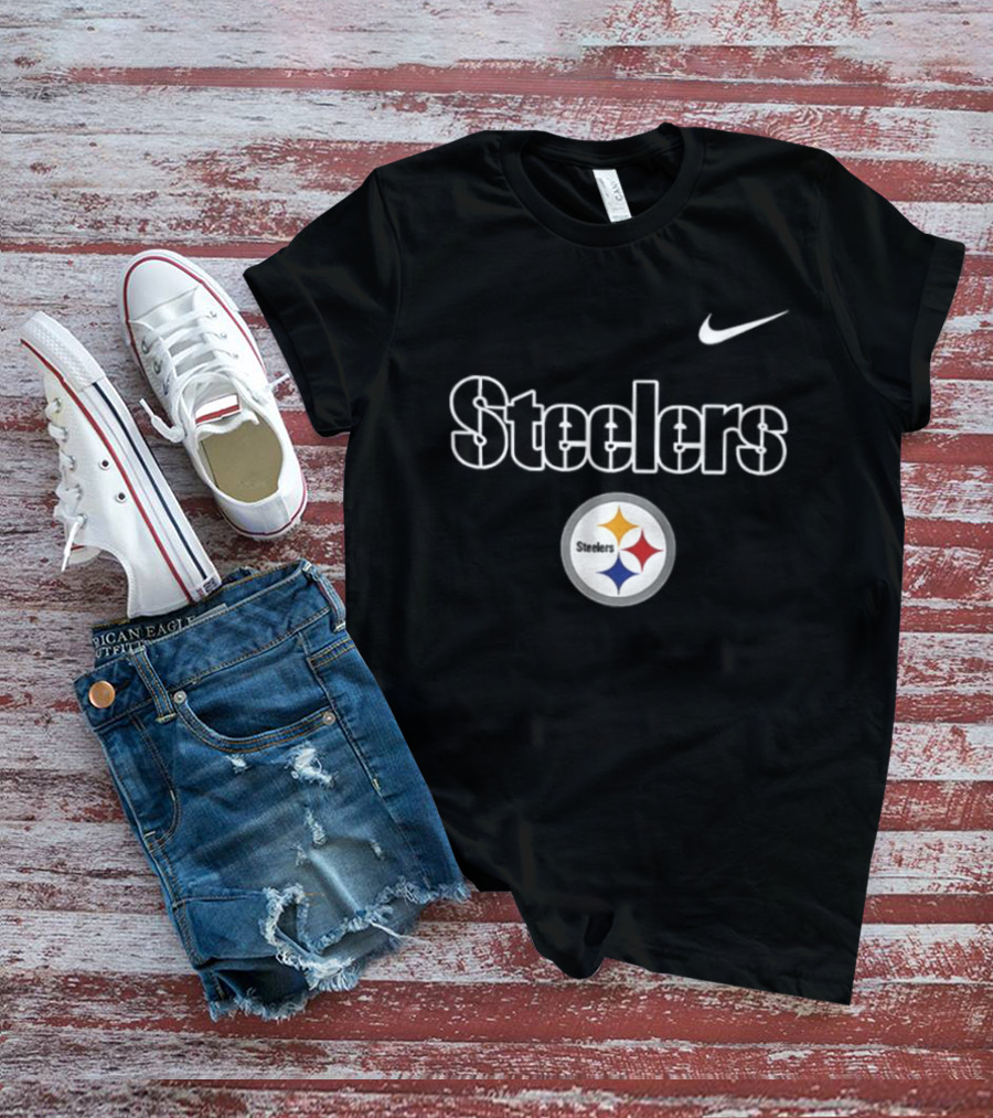 Pittsburgh Steelers Skeleton Blue Collar American Proud Mechanic Two Sided Nike T-Shirt