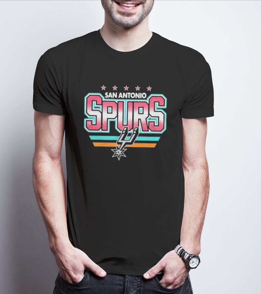 San Antonio Spurs Stars And Stripes Retro Logo With Pastel T-Shirt