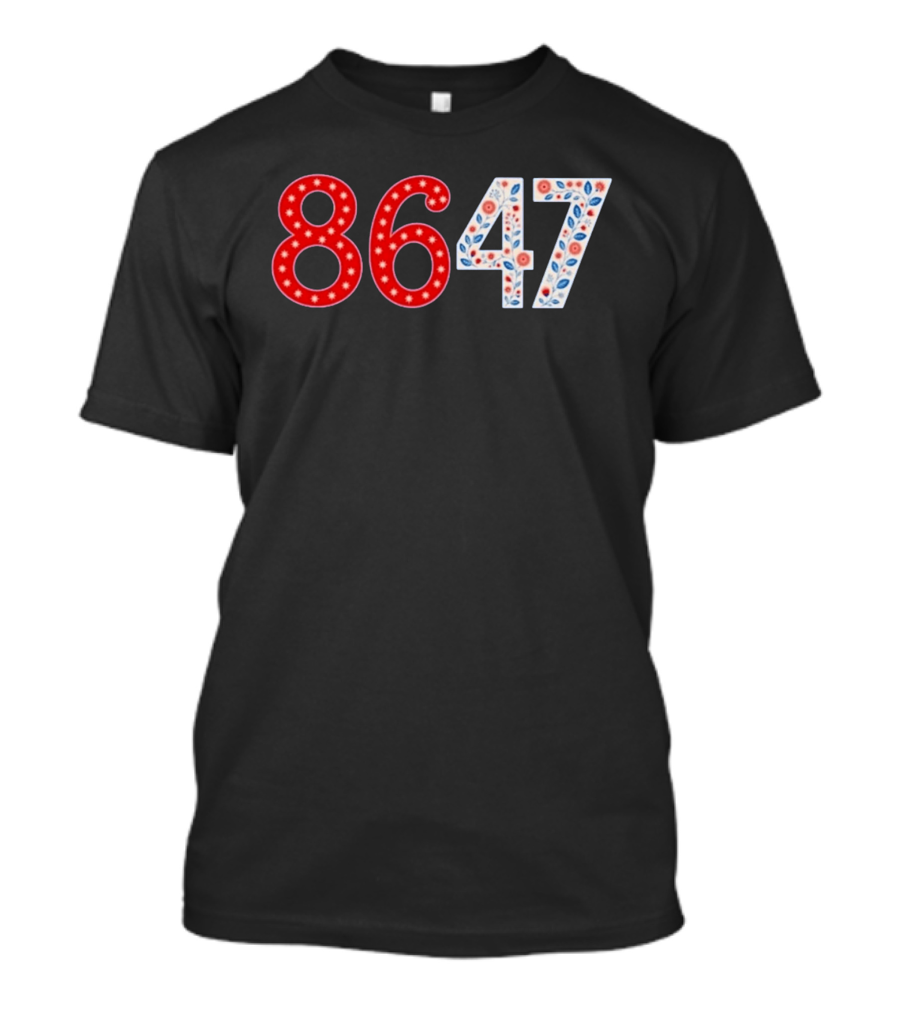 8647 Number Red And Blue Floral Stars T-Shirt