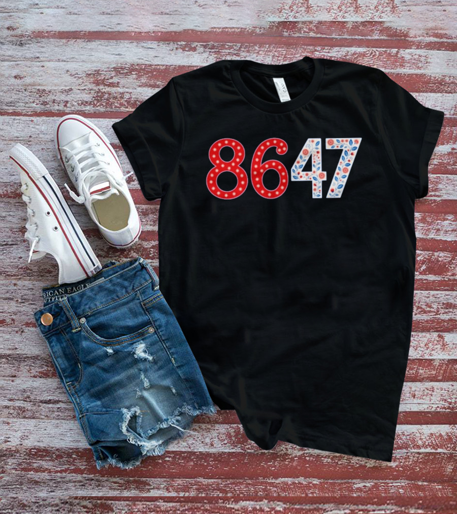 8647 Number Red And Blue Floral Stars T-Shirt