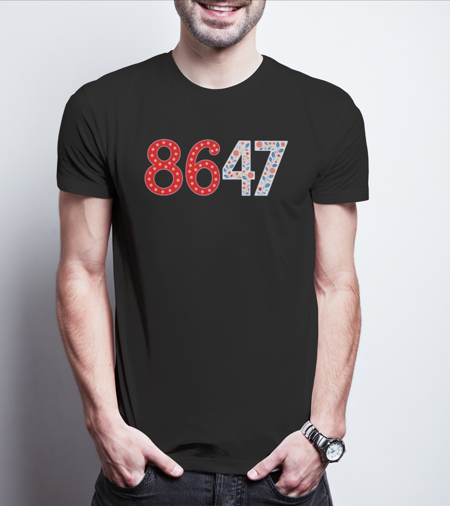8647 Number Red And Blue Floral Stars T-Shirt