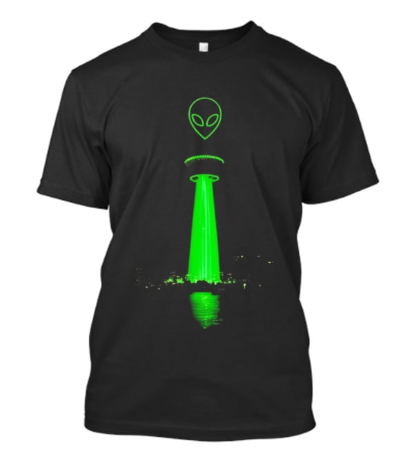 Victor Wamby Alien Spaceship Calgary Tower Abduction UFO Green Glow T-Shirt