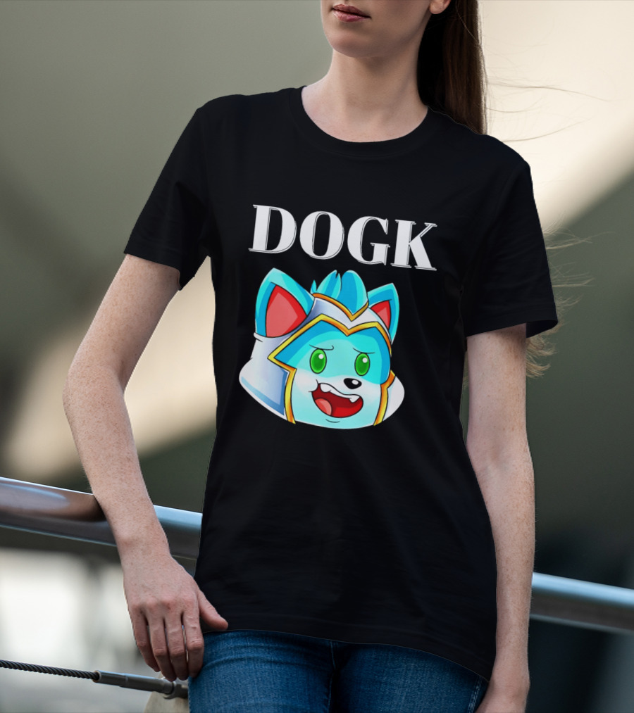 DOGK Cute Cartoon Character Blue Dog Head T-Shirt