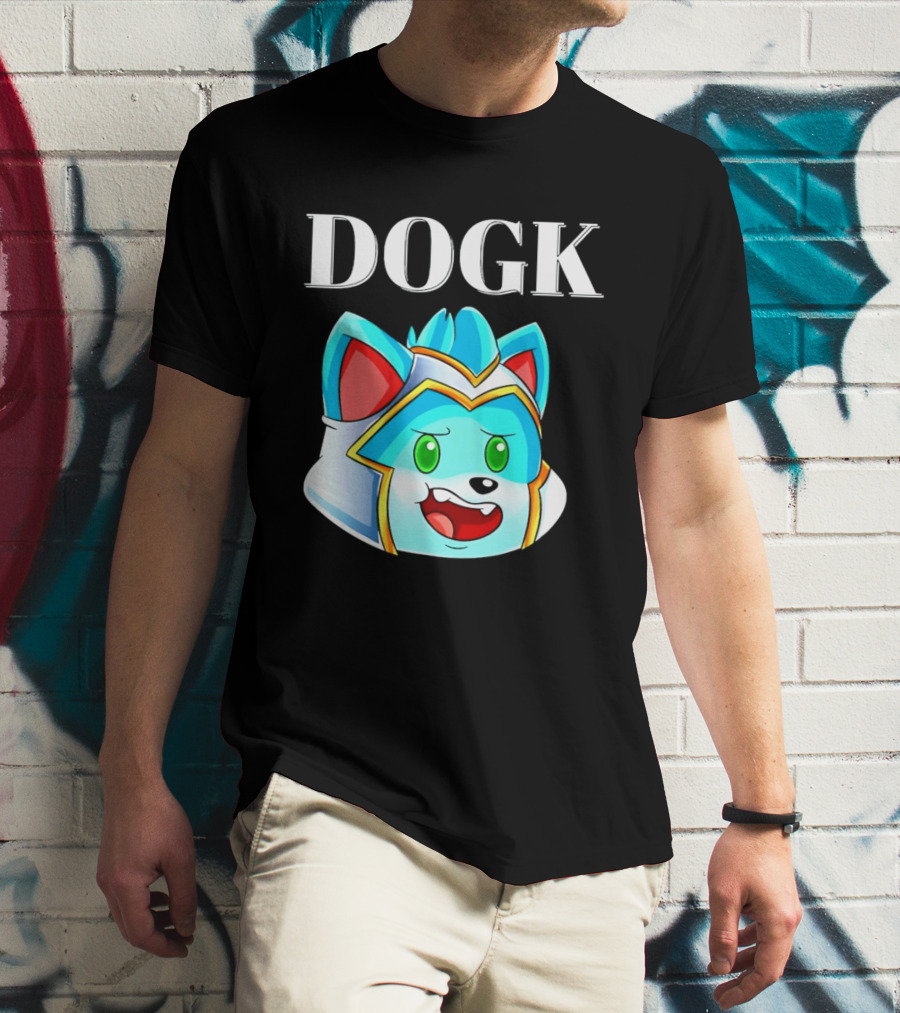DOGK Cute Cartoon Character Blue Dog Head T-Shirt