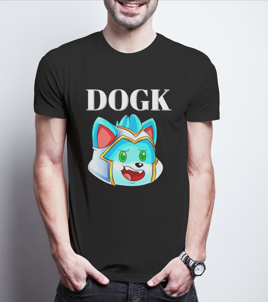 DOGK Cute Cartoon Character Blue Dog Head T-Shirt