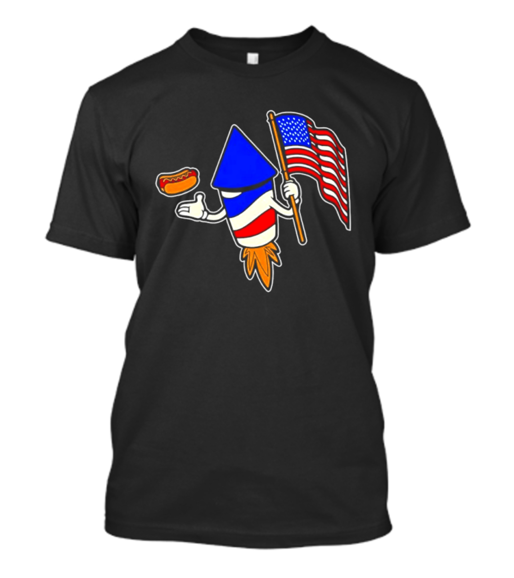 Fireworks Rocket American Flag And Hot Dog Celebration T-Shirt