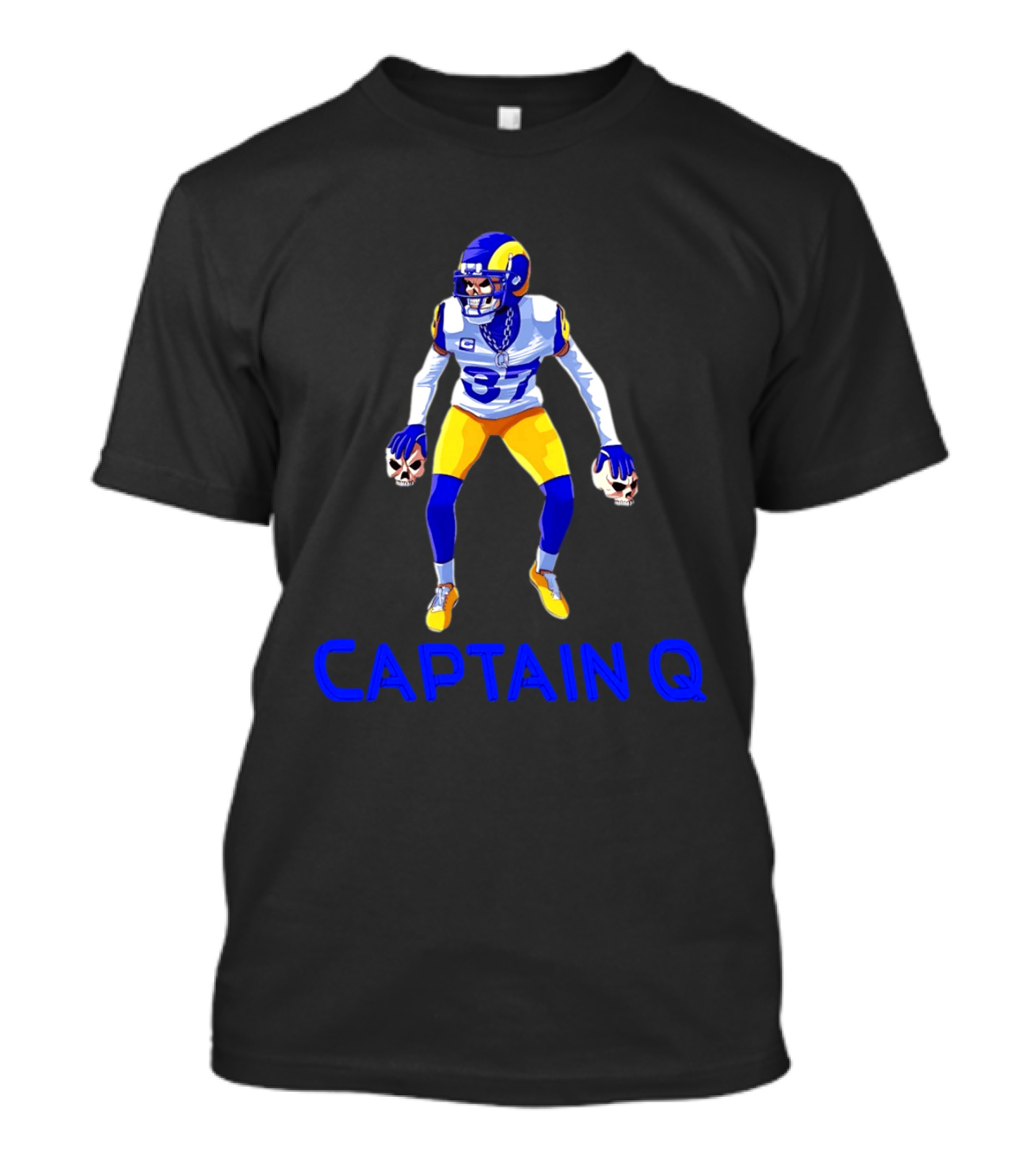 Captain Q Los Angeles Rams Number 37 Skull Hands T-Shirt
