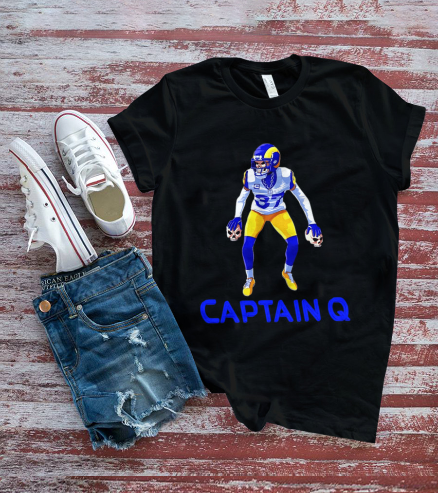 Captain Q Los Angeles Rams Number 37 Skull Hands T-Shirt