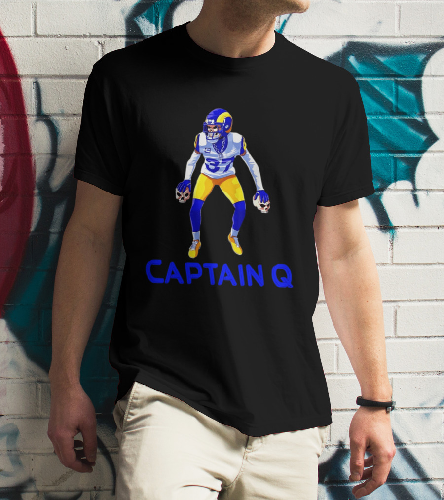 Captain Q Los Angeles Rams Number 37 Skull Hands T-Shirt