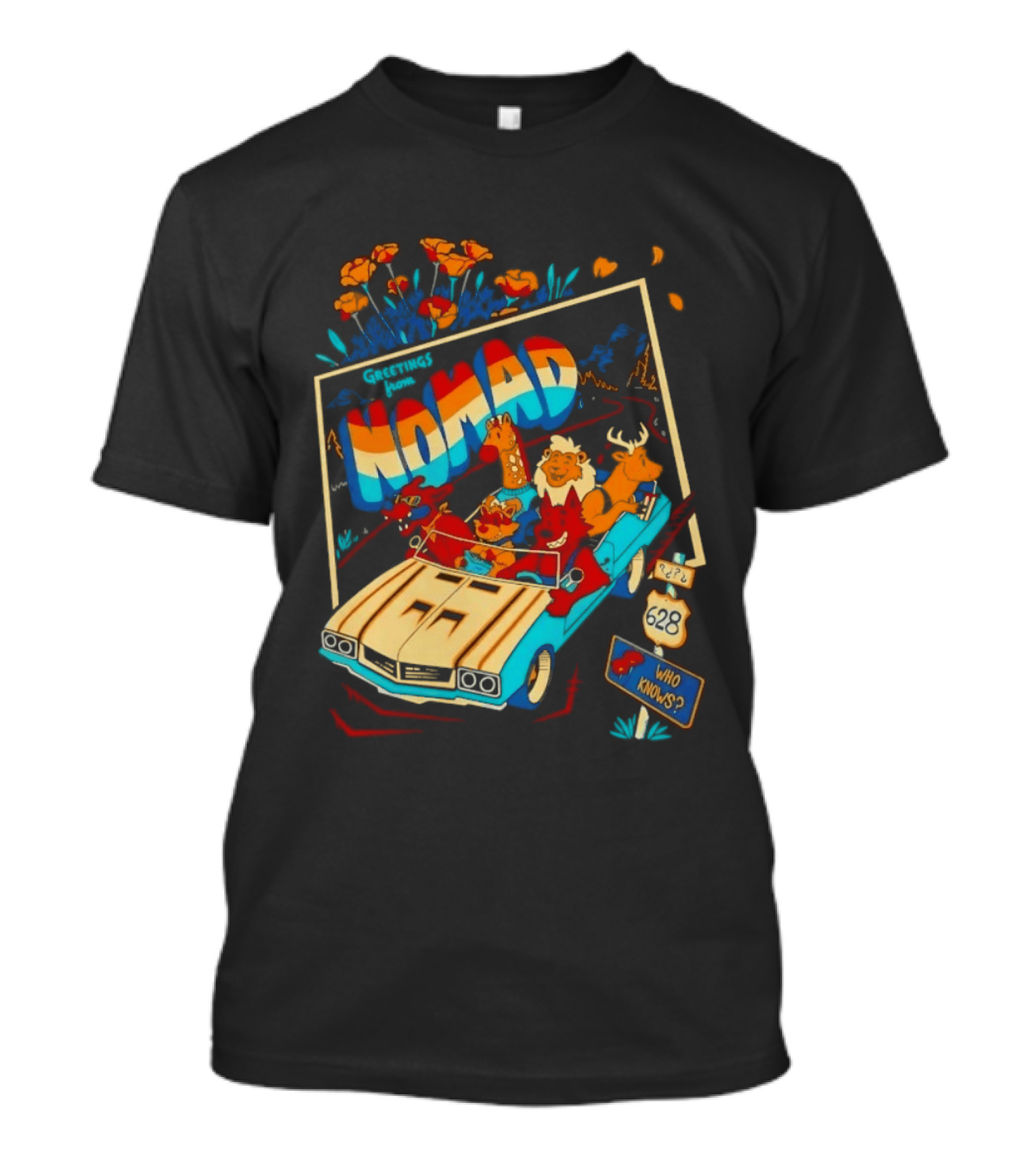 Nomad Adventure With Animals In Car Who Knows Sign T-Shirt