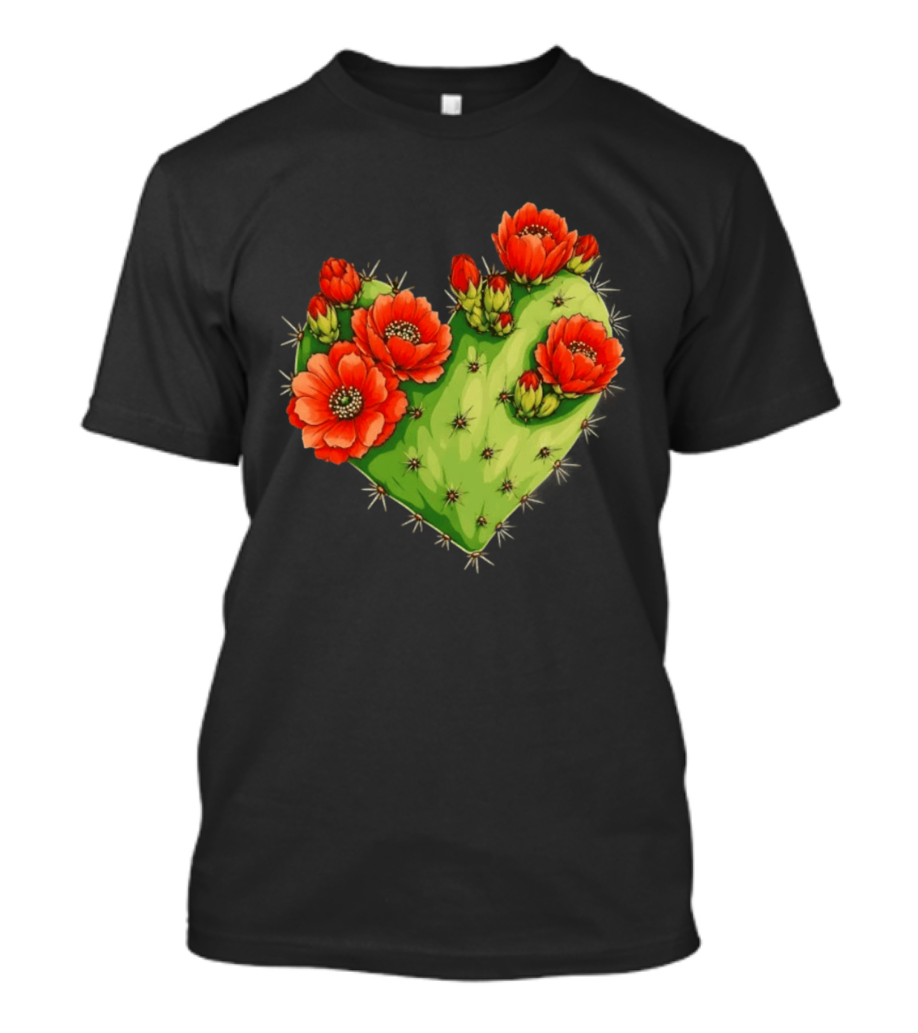 Heart Shaped Cactus With Vibrant Red Flowers T-Shirt