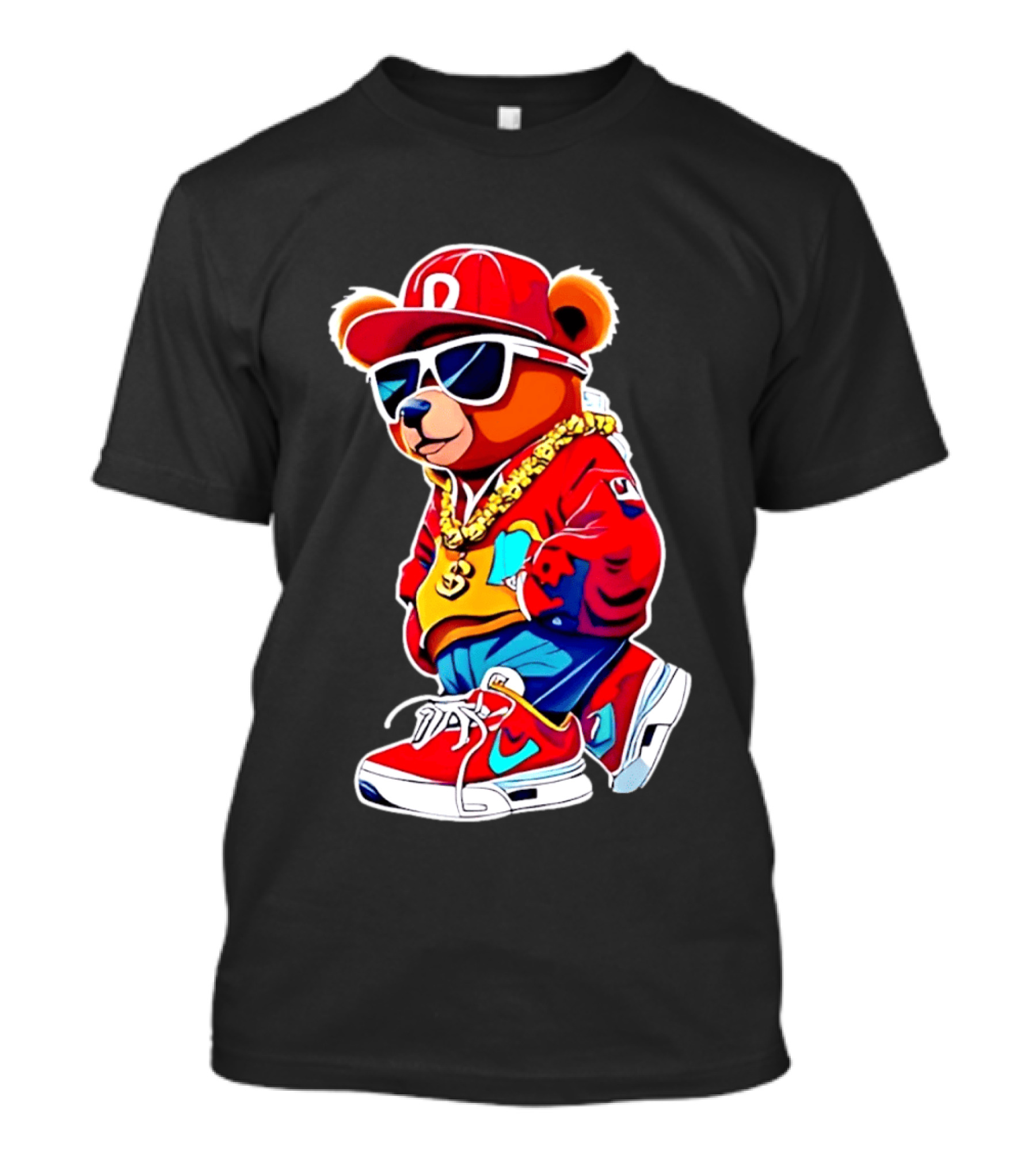 Hip Hop Teddy Bear Swag With Red Cap And Sunglasses T-Shirt