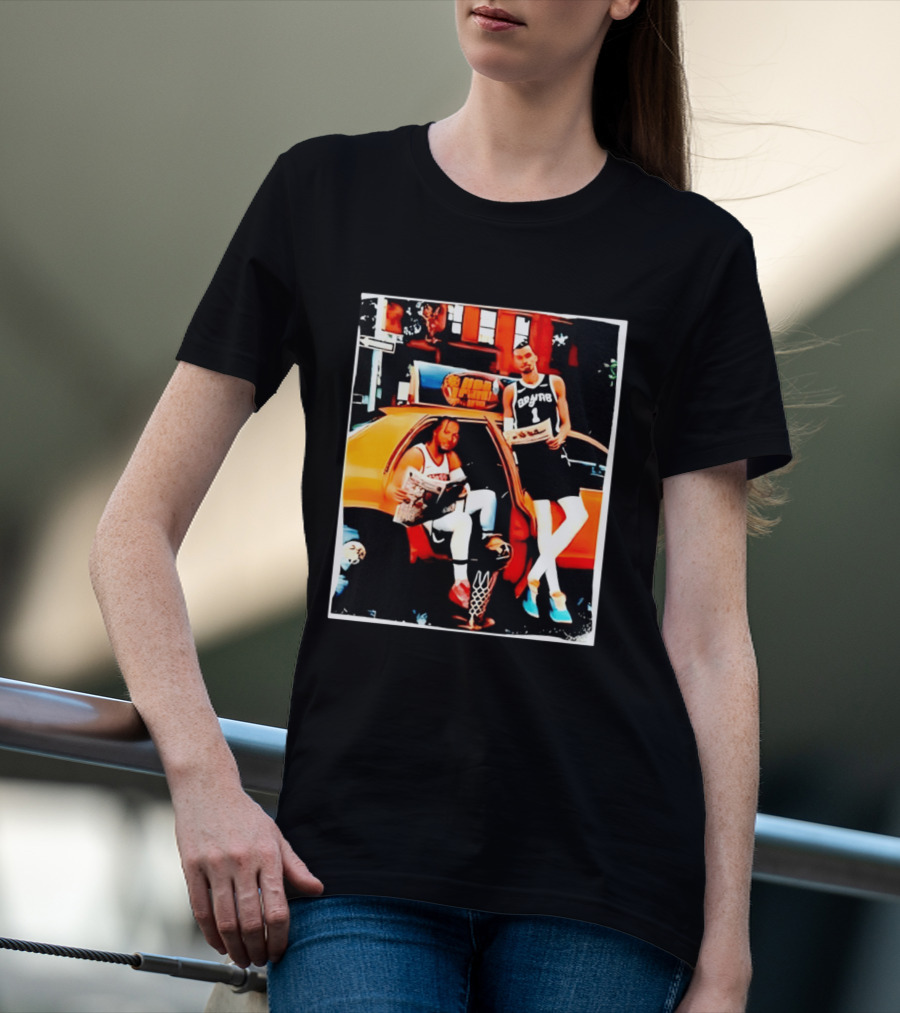 NBA Hoopers Jalen Brunson Victor Wembanyama Spurs Knicks Crossover Comic Style Street Scene T-Shirt