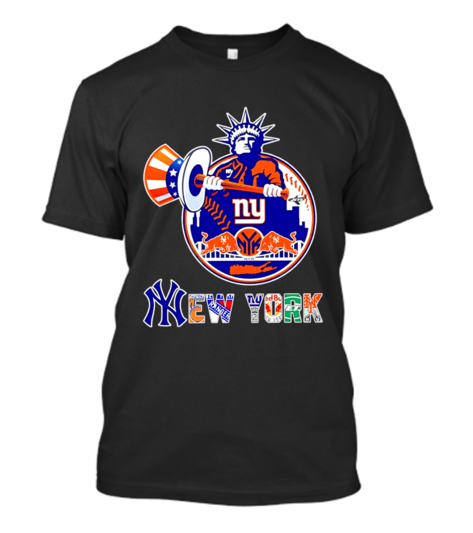 NY Yankees Mets Knicks Rangers Giants Statue Of Liberty New York Sports T-Shirt