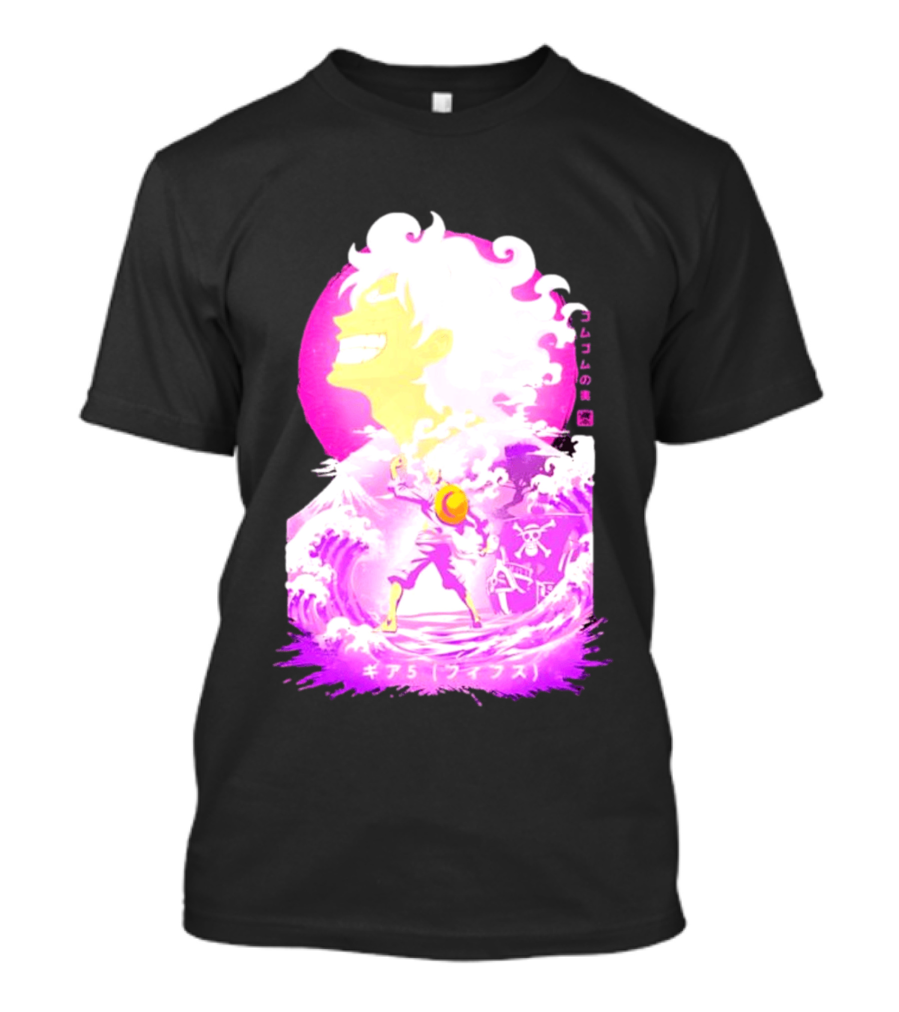 Monkey D. Luffy Gear 5 Gomu Gomu No Mi Waves One Piece Pink Aesthetic T-Shirt