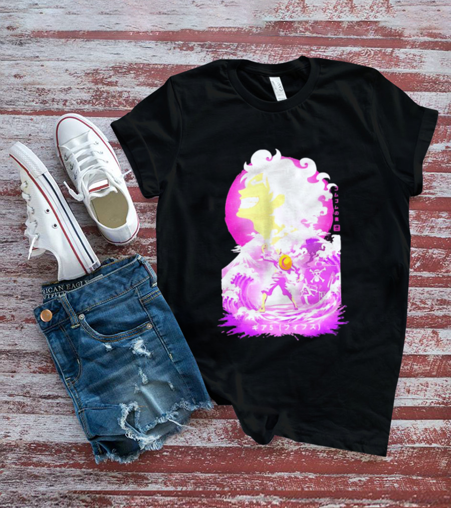Monkey D. Luffy Gear 5 Gomu Gomu No Mi Waves One Piece Pink Aesthetic T-Shirt