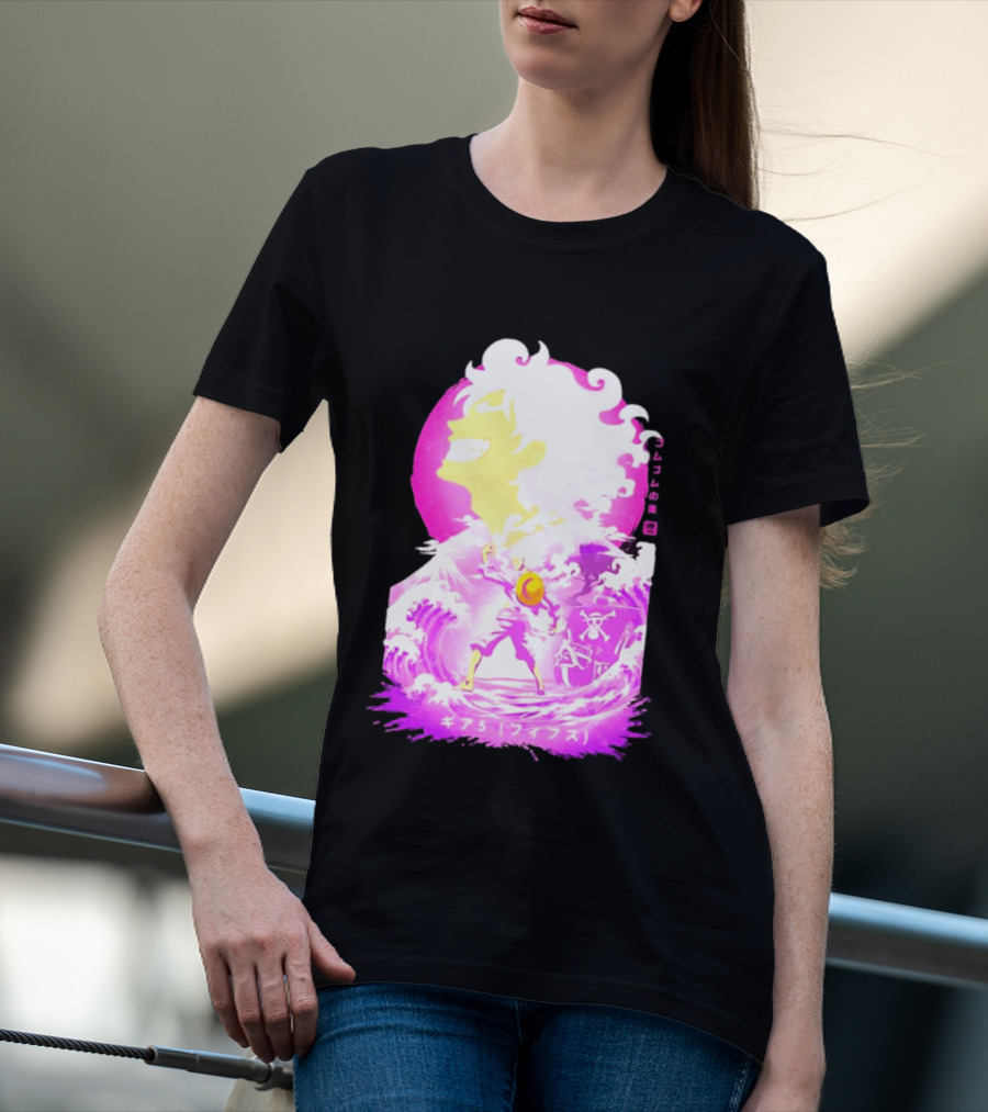 Monkey D. Luffy Gear 5 Gomu Gomu No Mi Waves One Piece Pink Aesthetic T-Shirt