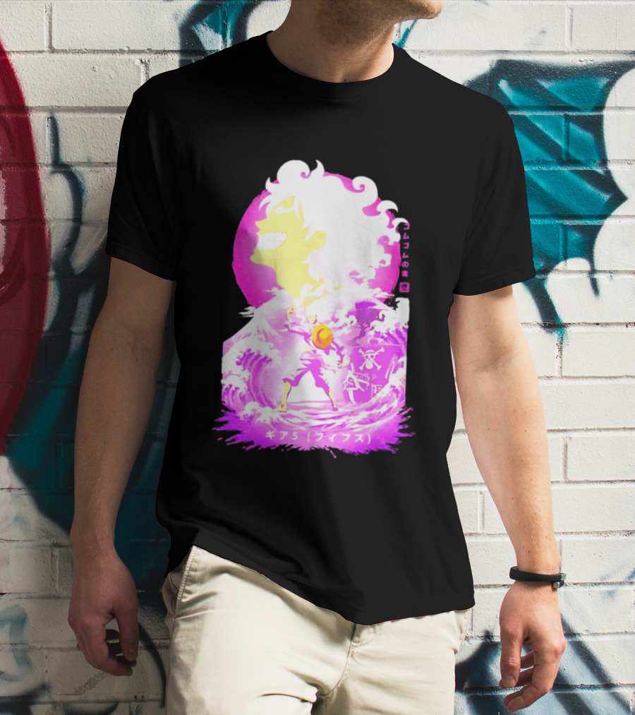 Monkey D. Luffy Gear 5 Gomu Gomu No Mi Waves One Piece Pink Aesthetic T-Shirt