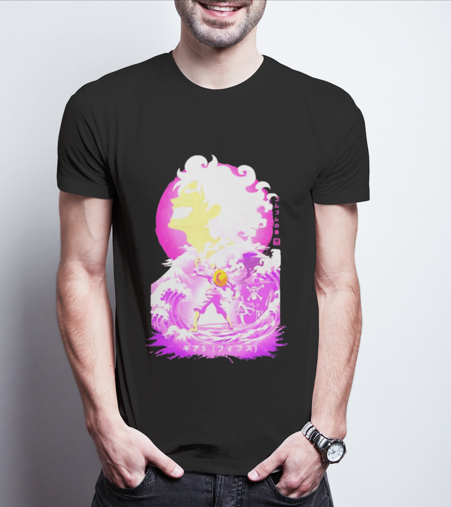 Monkey D. Luffy Gear 5 Gomu Gomu No Mi Waves One Piece Pink Aesthetic T-Shirt