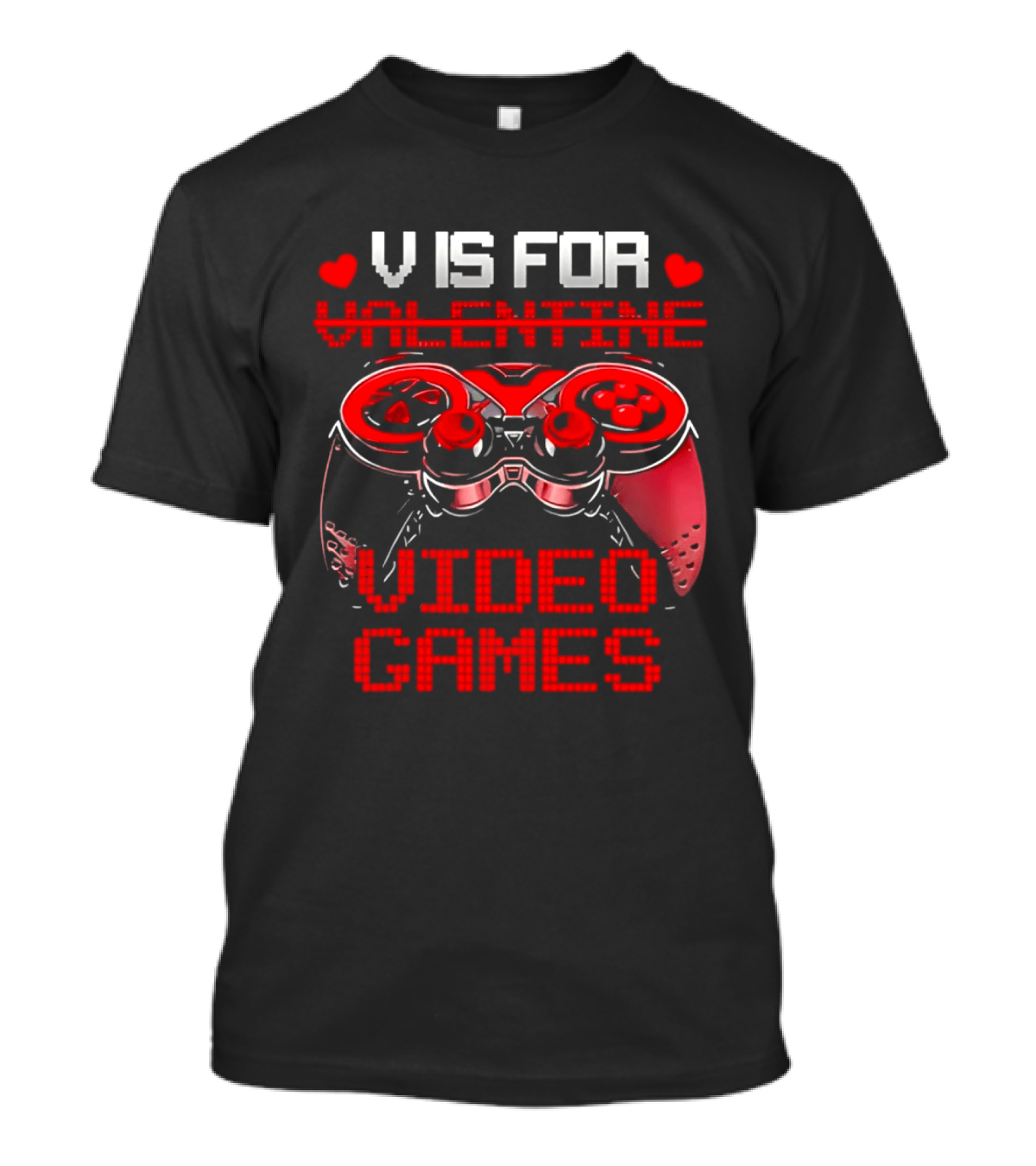 V Is For Valentine Video Games Controller Hearts T-Shirt