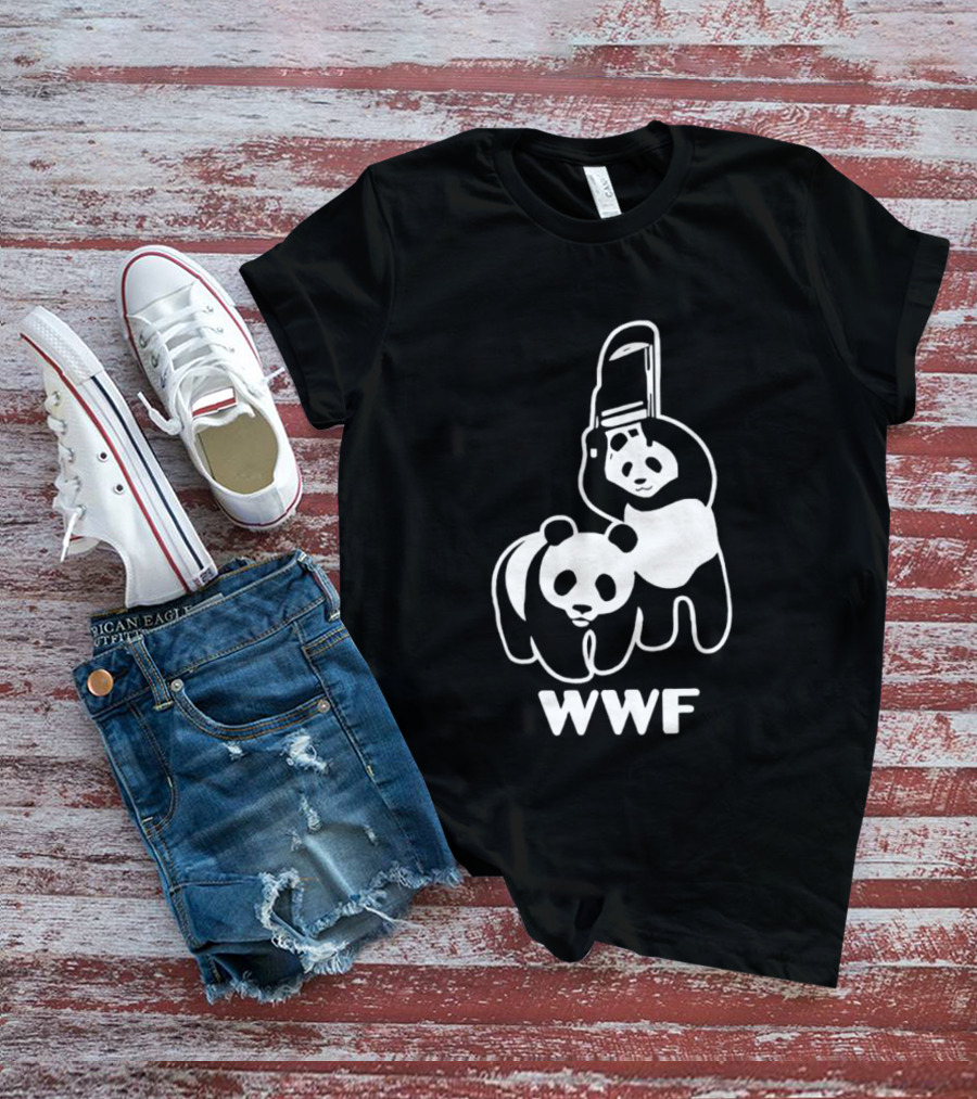 WWF Panda Chainsaw Wildlife Conservation Activist Black T-Shirt