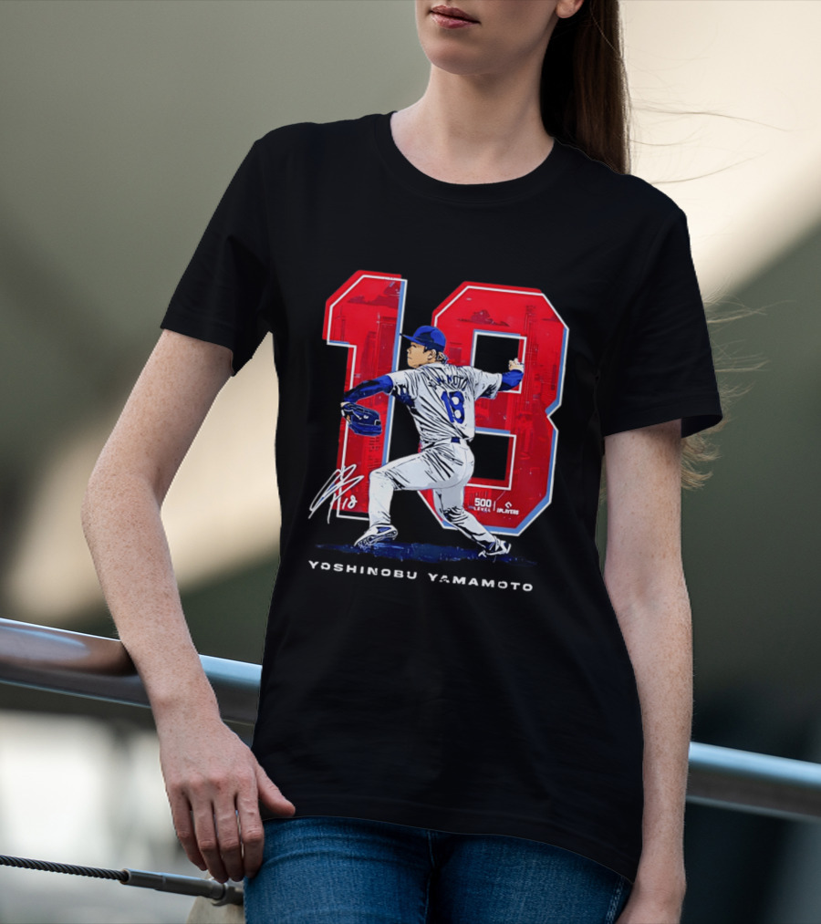 Yoshinobu Yamamoto 18 Los Angeles Dodgers Signature Japanese Pitcher T-Shirt