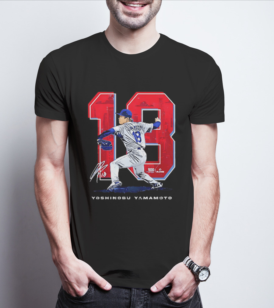 Yoshinobu Yamamoto 18 Los Angeles Dodgers Signature Japanese Pitcher T-Shirt