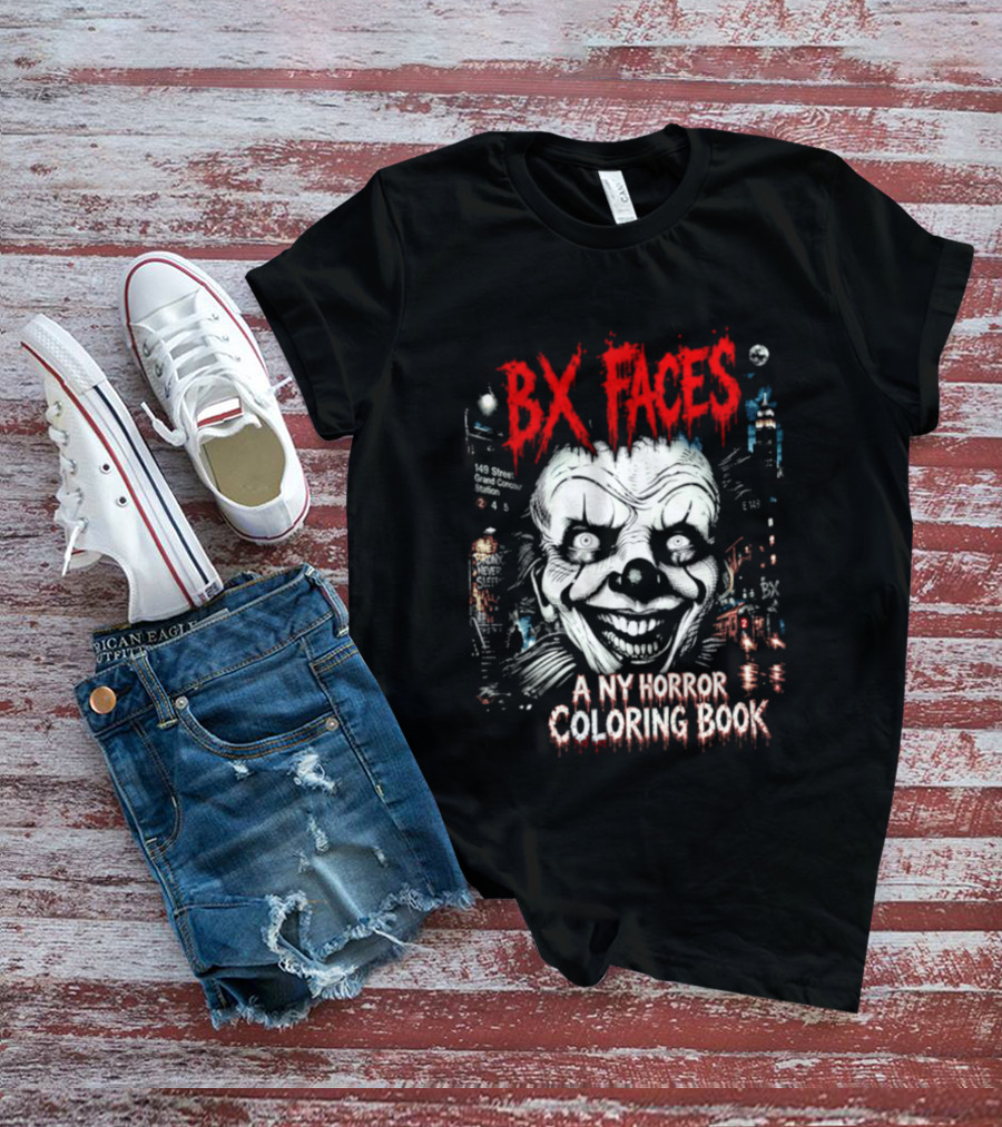 Bx Faces NY Horror Creepy Clown Coloring Book T-Shirt