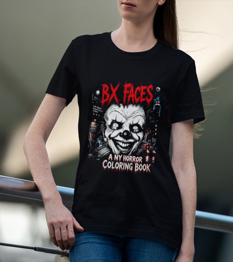 Bx Faces NY Horror Creepy Clown Coloring Book T-Shirt