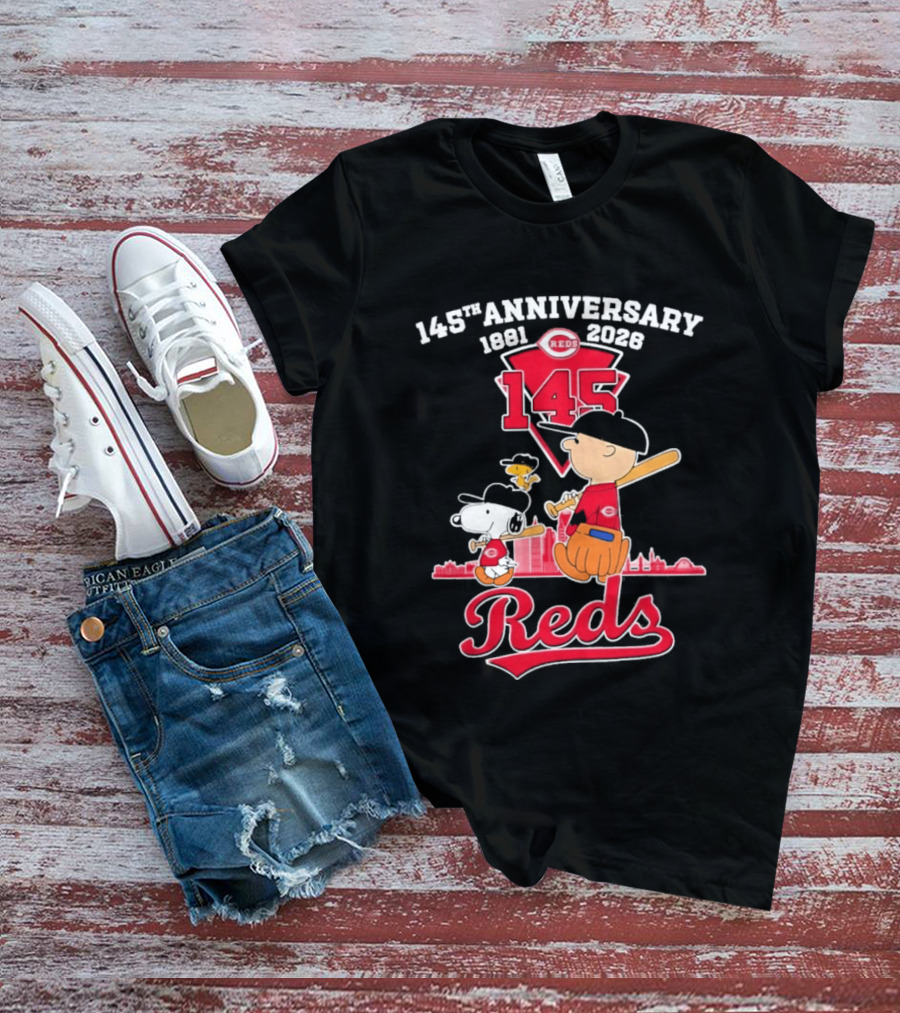 Charlie Brown Snoopy Cincinnati Reds 145th Anniversary 1881 2026 T-Shirt