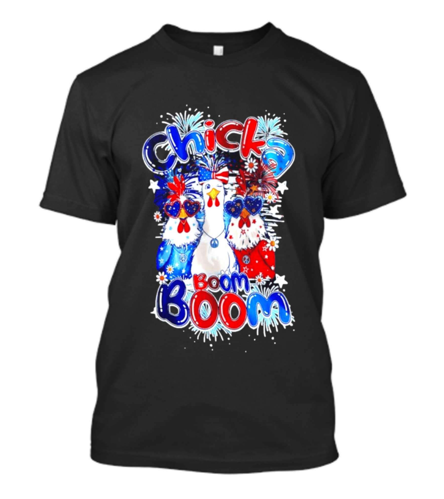 Chicka Boom Boom Patriotic Chickens With Headbands And Peace Signs T-Shirt
