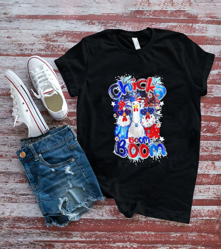 Chicka Boom Boom Patriotic Chickens With Headbands And Peace Signs T-Shirt