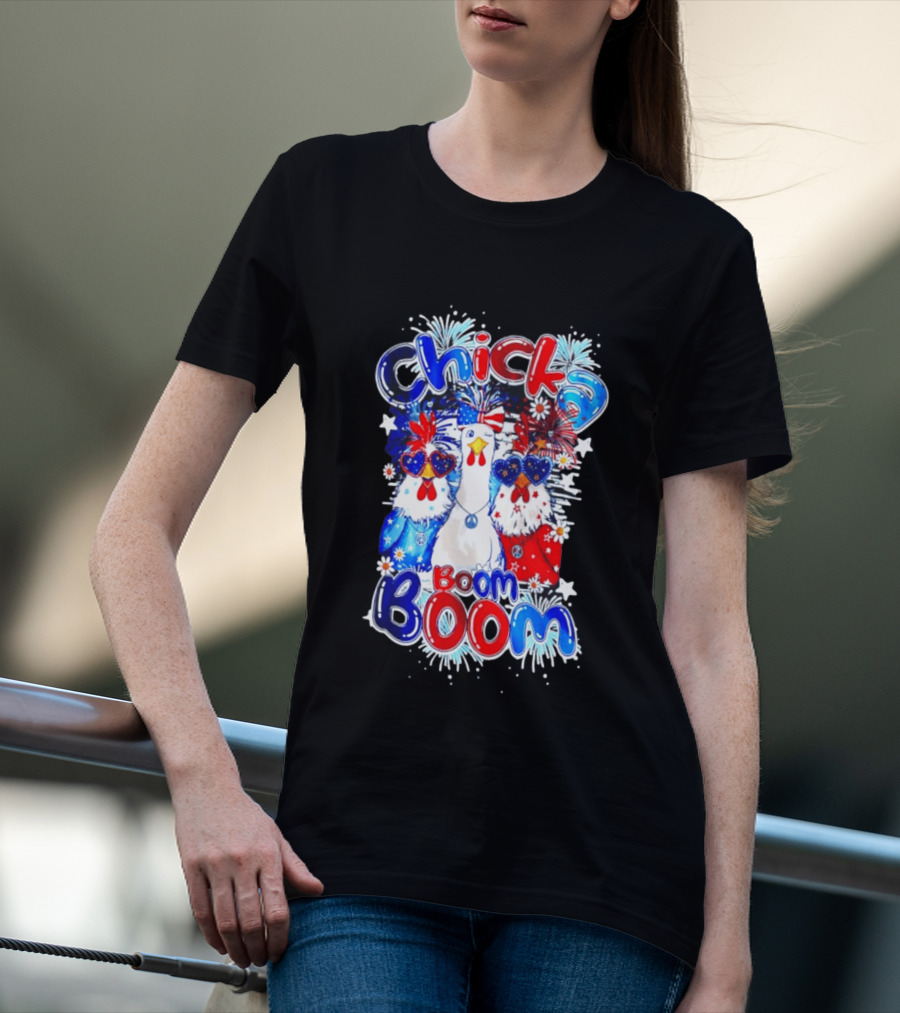 Chicka Boom Boom Patriotic Chickens With Headbands And Peace Signs T-Shirt