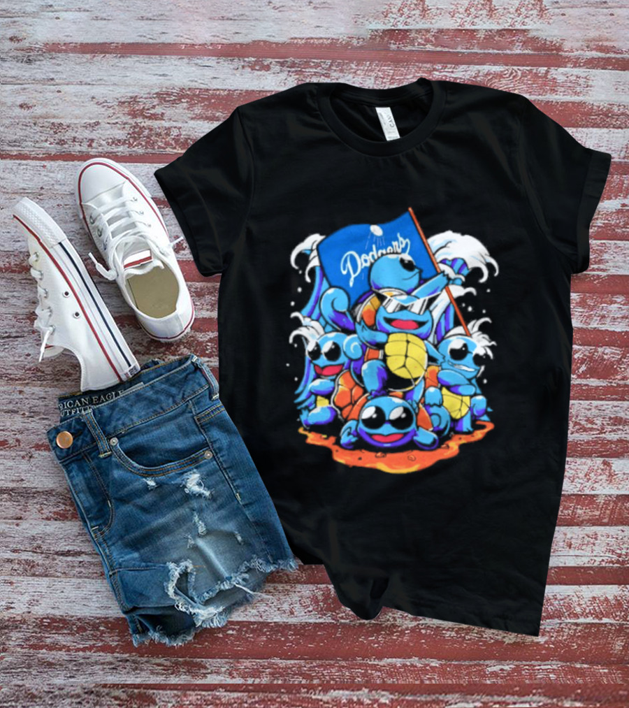 Squirtle Squad Dodgers Blue Flag Los Angeles Pokémon Collaboration T-Shirt
