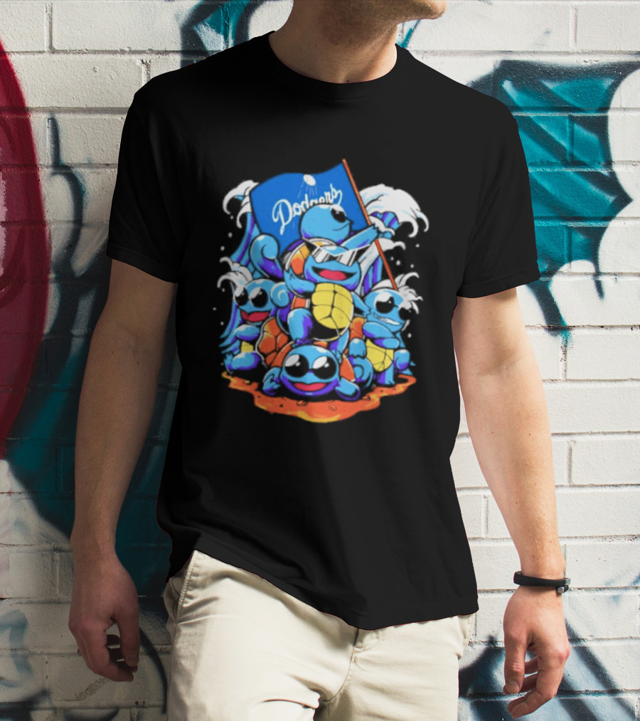 Squirtle Squad Dodgers Blue Flag Los Angeles Pokémon Collaboration T-Shirt