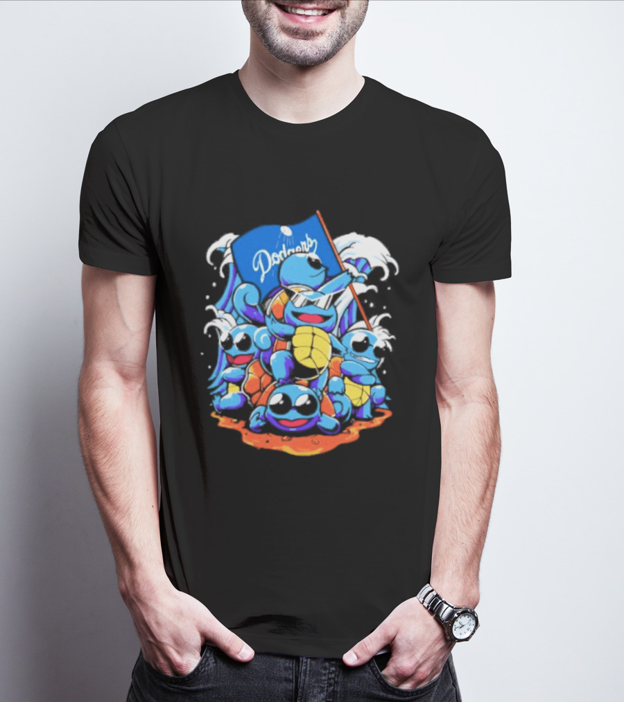 Squirtle Squad Dodgers Blue Flag Los Angeles Pokémon Collaboration T-Shirt