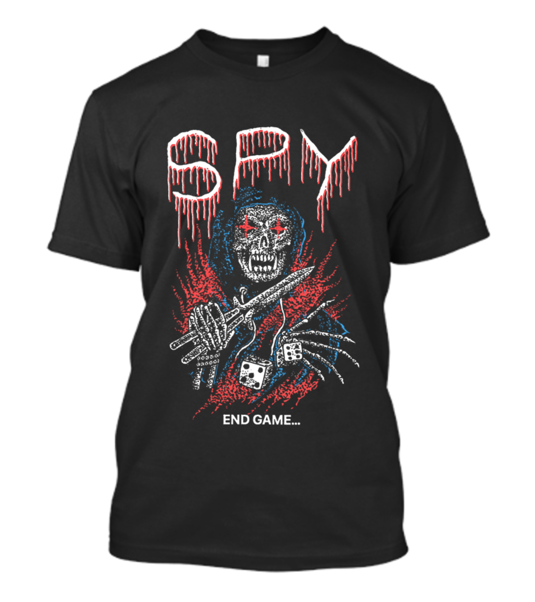 END GAME Red Star Eyed Skull With Knife And Dice T-Shirt