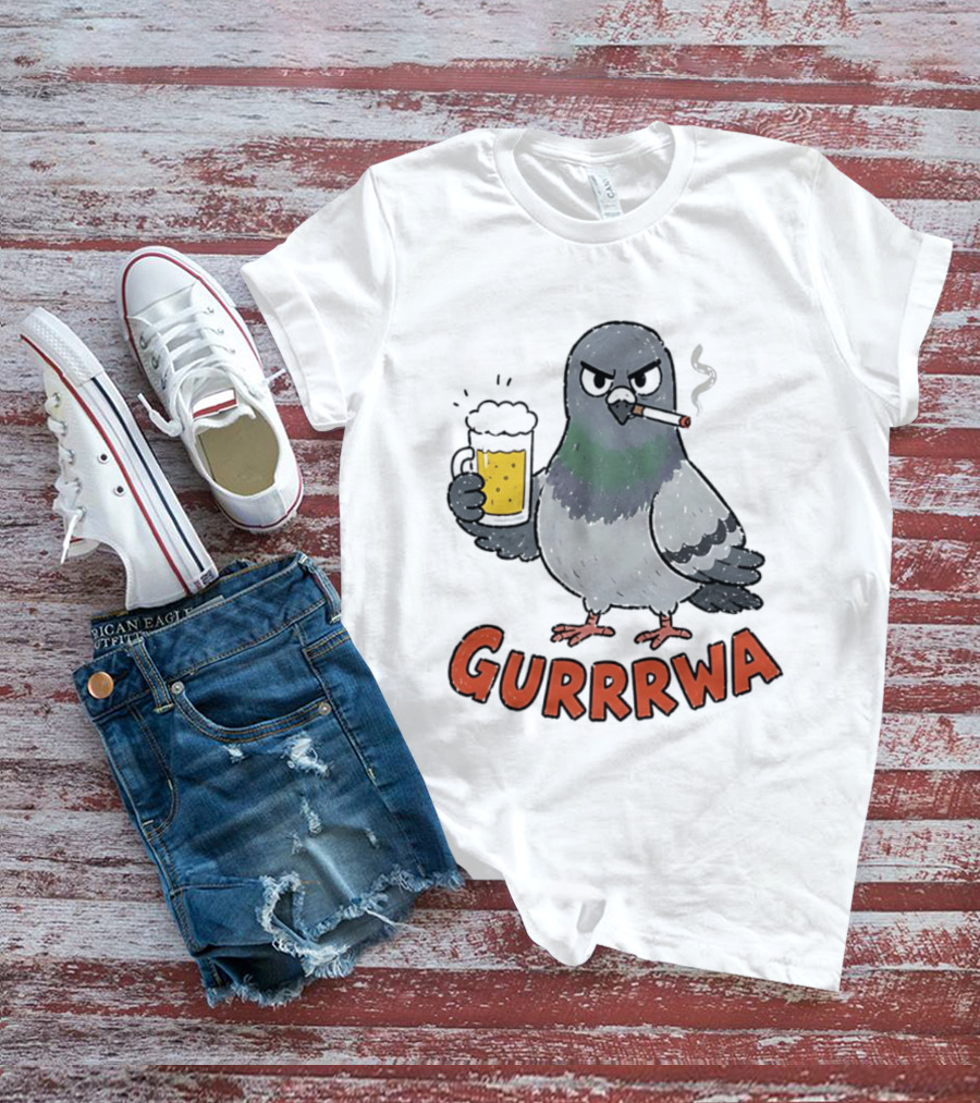 Gurrrwa Pigeon Holding Beer And Cigarette T-Shirt