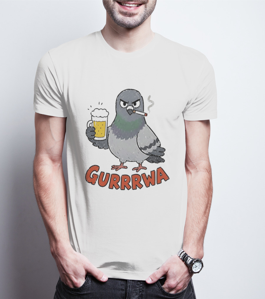 Gurrrwa Pigeon Holding Beer And Cigarette T-Shirt