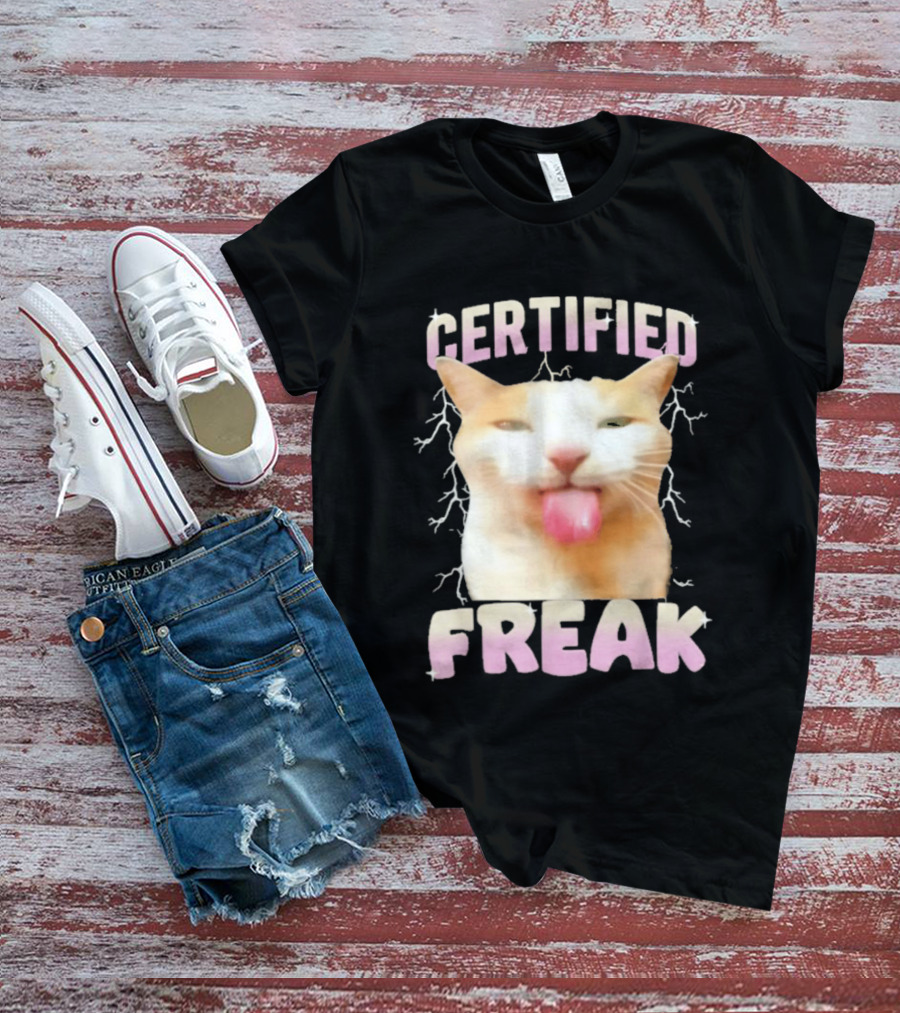 Certified Freak Cat Meme Humor Cursed Cats Eat Cement T-Shirt