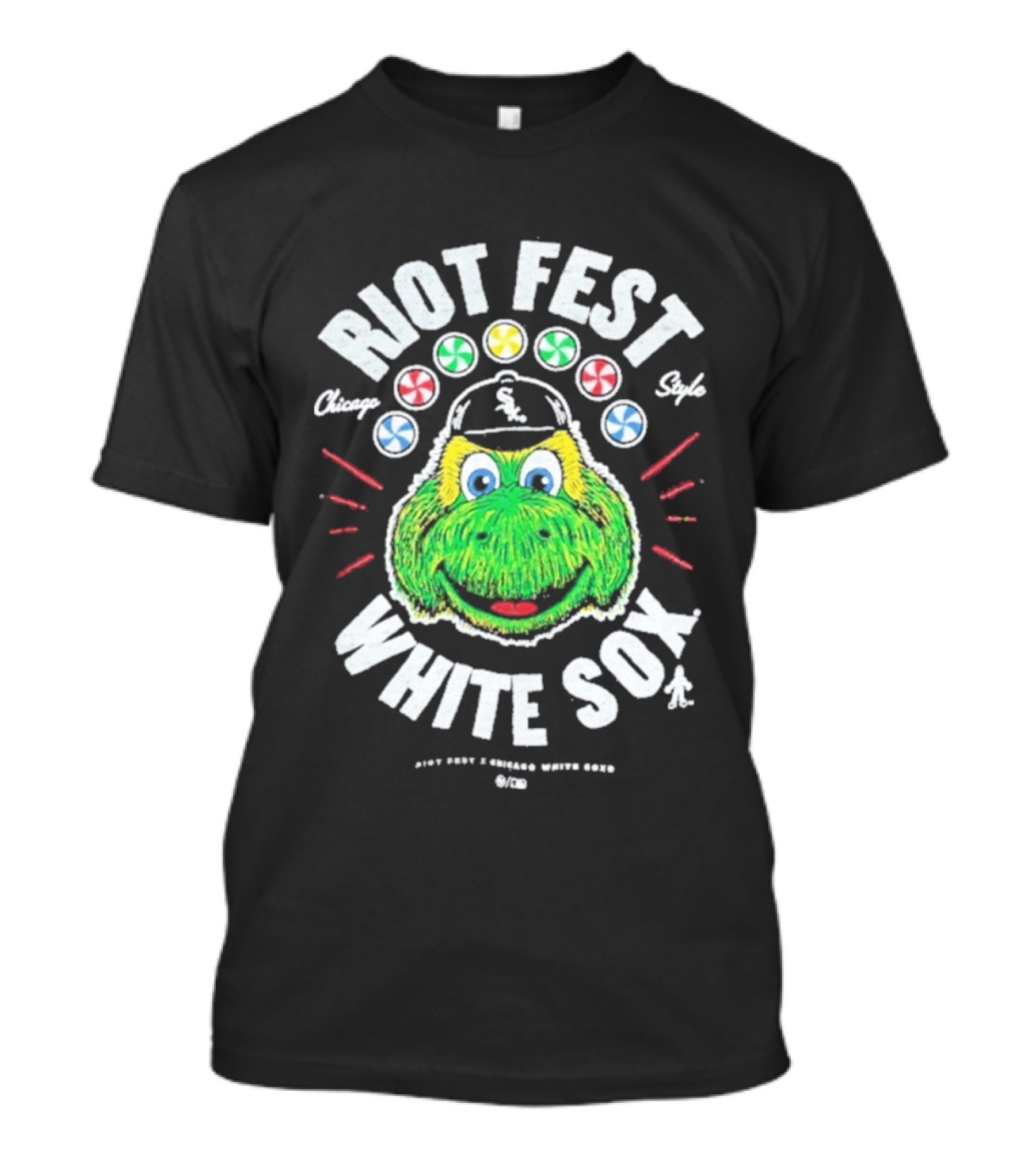Riot Fest Chicago Style White Sox Collab With Green Mascot And Candy Circles T-Shirt