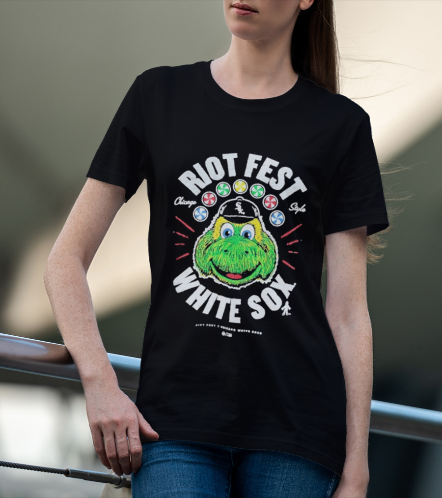 Riot Fest Chicago Style White Sox Collab With Green Mascot And Candy Circles T-Shirt