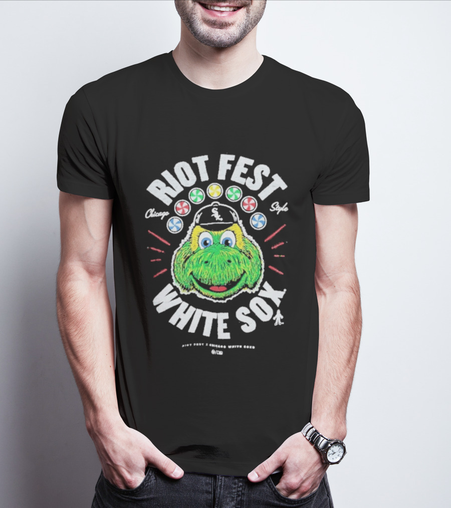 Riot Fest Chicago Style White Sox Collab With Green Mascot And Candy Circles T-Shirt