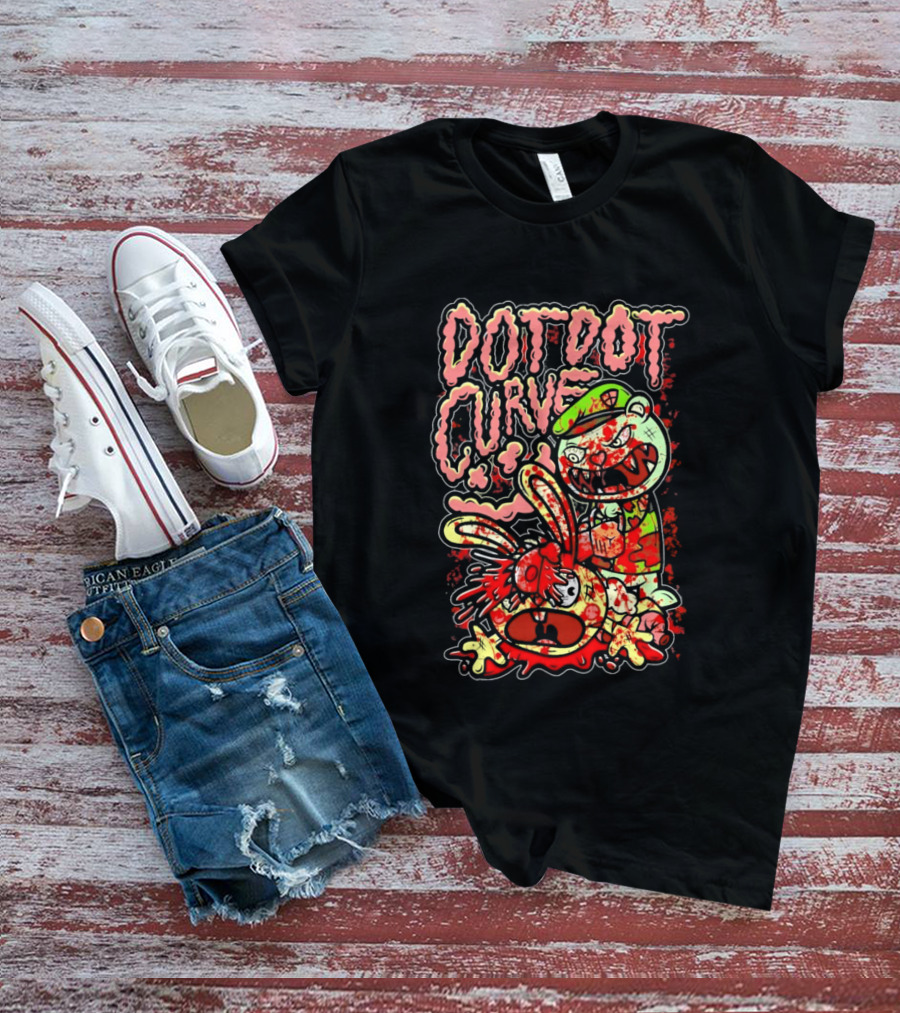 Dot Dot Curve Happy Bloodied Cartoon Friends T-Shirt