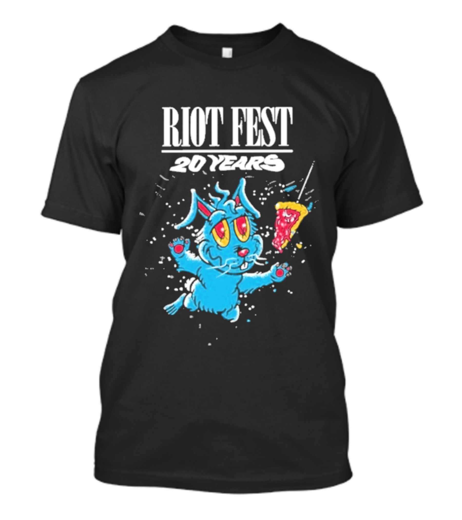 RIOT FEST 20 Years Blue Bunny And Pizza Slice Celebration T-Shirt