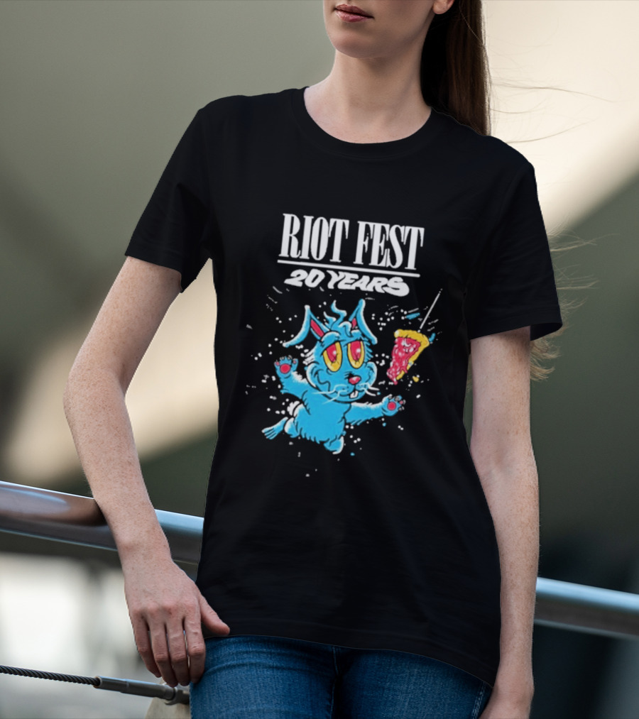 RIOT FEST 20 Years Blue Bunny And Pizza Slice Celebration T-Shirt