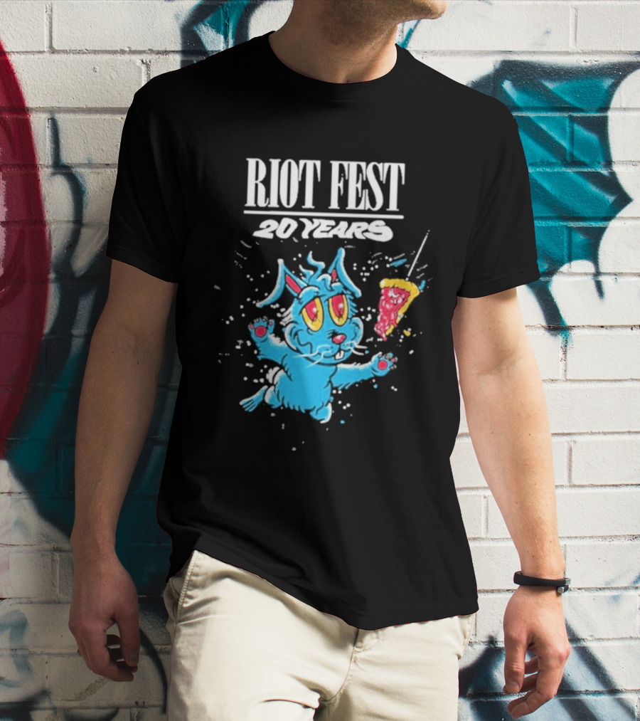 RIOT FEST 20 Years Blue Bunny And Pizza Slice Celebration T-Shirt