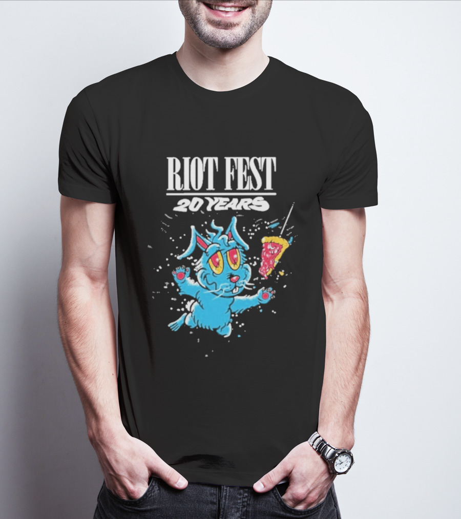 RIOT FEST 20 Years Blue Bunny And Pizza Slice Celebration T-Shirt