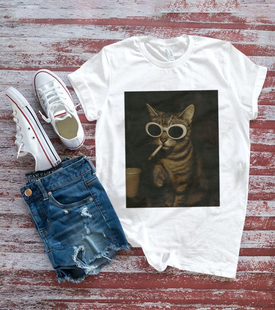 Cool Cat Smoking Sunglasses Meme Iconic Photo T-Shirt
